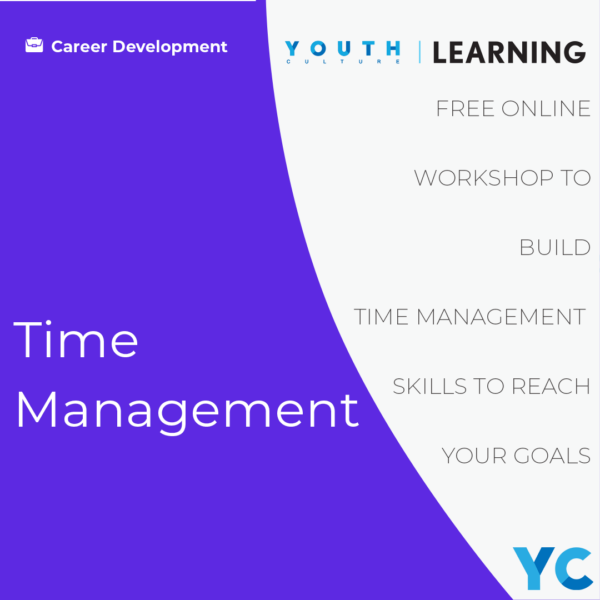 YC Time Management Banner that says "Time Management" with the Youth Culture Learning Logo at the top right.