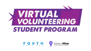 purple logo that says Virtual Volunteering Student Program with YC and Inno-Hive logos