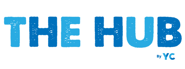 The Hub by YC Logo in Dark and Light Blue Colours