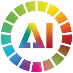 Rainbow Coloured AI For Good Logo that is a broken up circle with 
