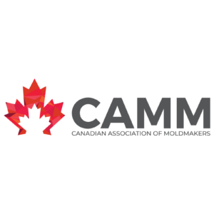 Canadian Association of Moldmakers Logo that features a red Maple Leaf with an outline of a smaller maple lead outline within the leaf. There is grey text that says "CAMM" with text below it that says "Canadian Association of Moldmakers".